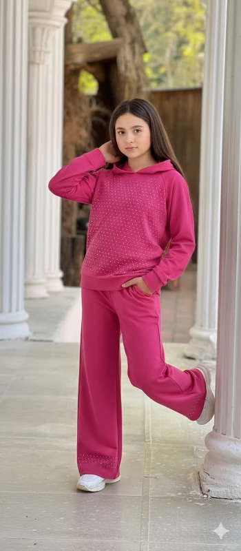 Taşlı kapşonlu ikili kız takım 