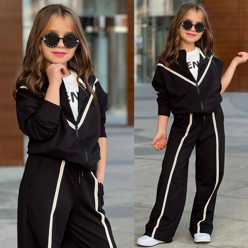 TRENDY ŞERİTLİ 3 LÜ KIZ TAKIM