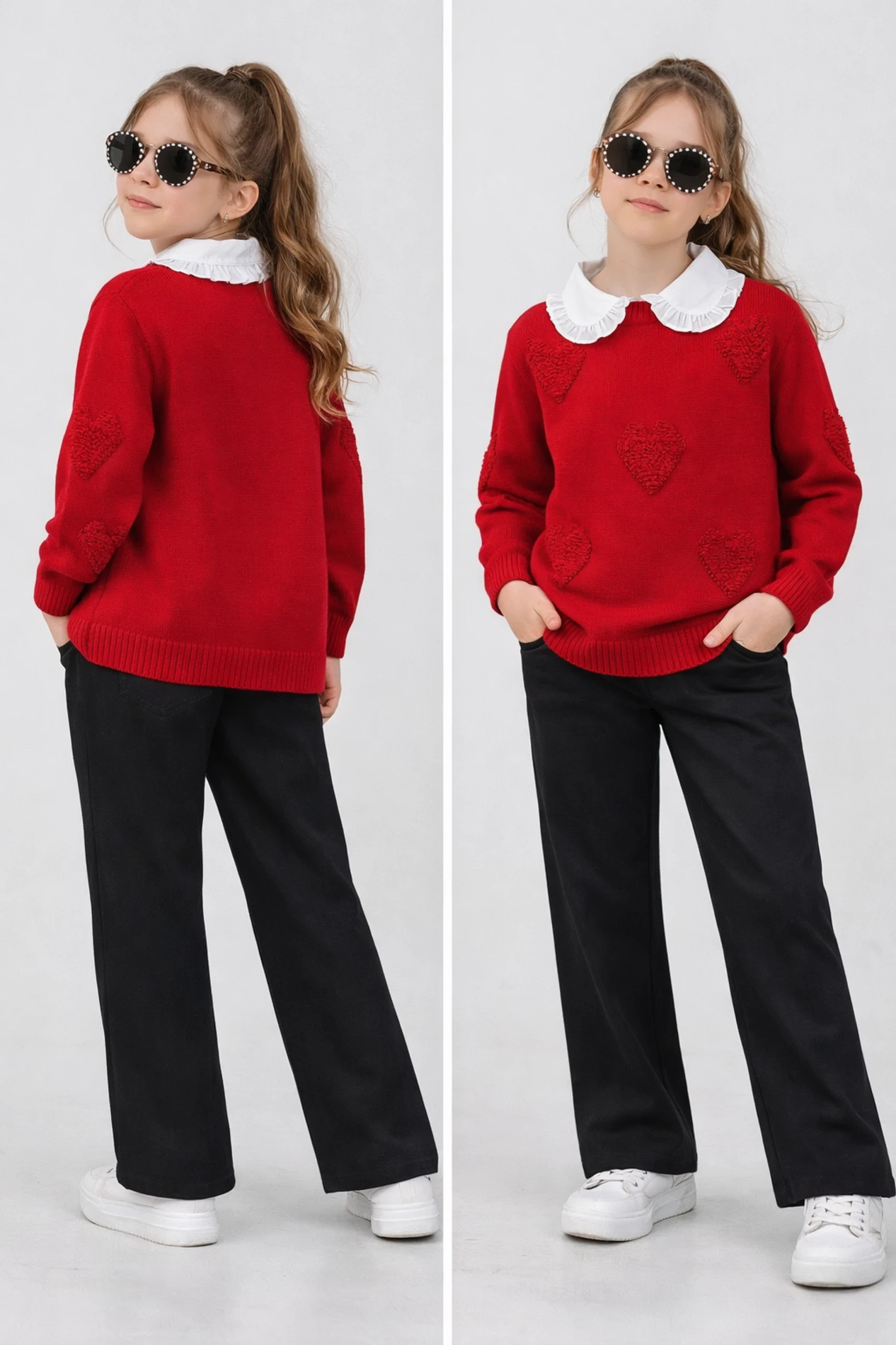 Kırmızı kalpli triko 3 lü takım 