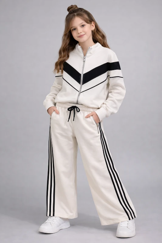 Şeritli bol paça kız eşofman takım