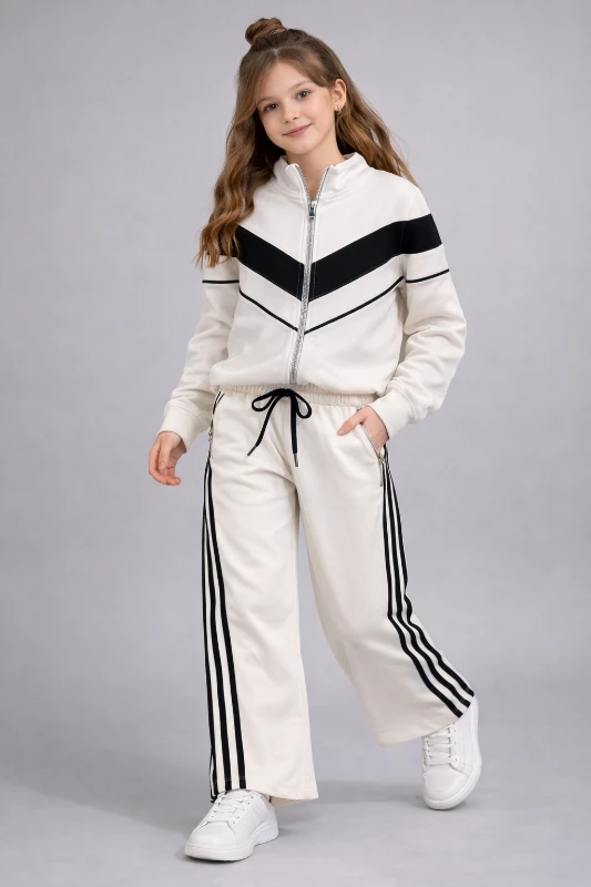 Şeritli bol paça kız eşofman takım