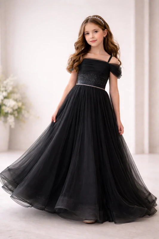 Garson boy omuz detaylı kız çocuk abiye 