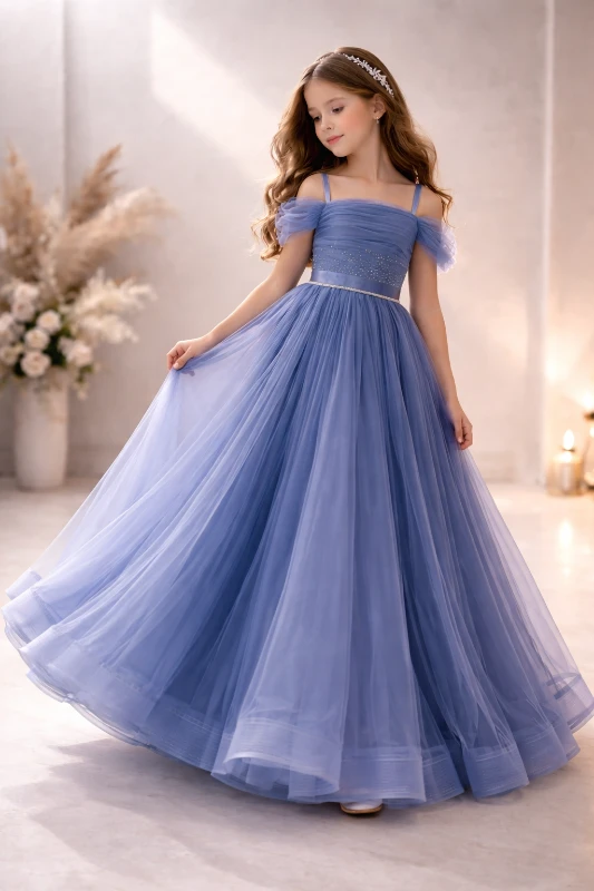 Garson boy omuz detaylı kız çocuk abiye 