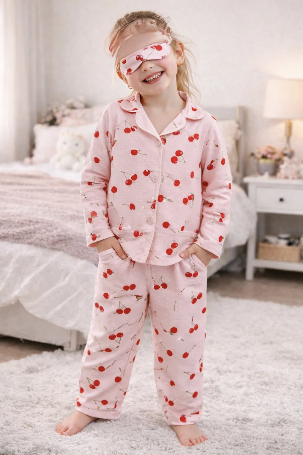 Kirazlı uyku bantlı pijama takım