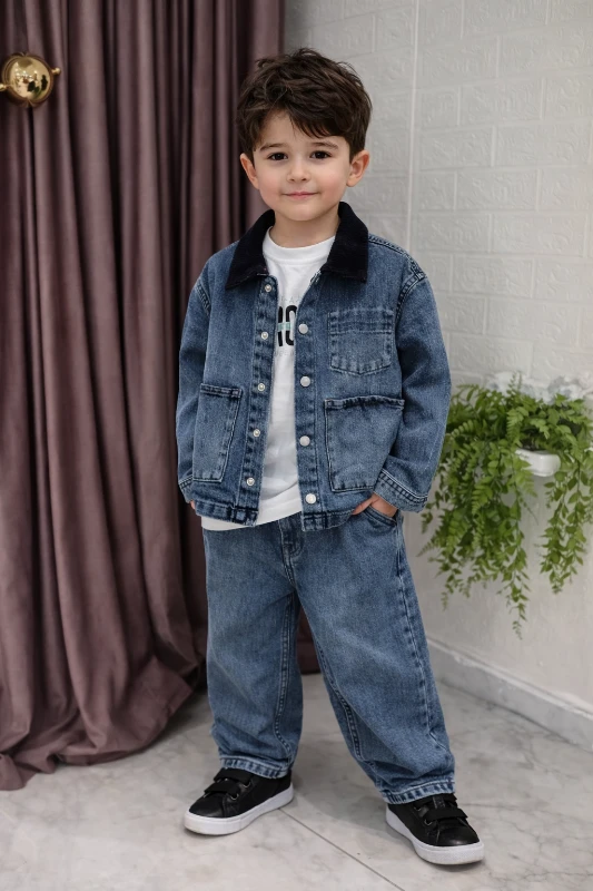 Yakalı kotlu erkek tarz takım 