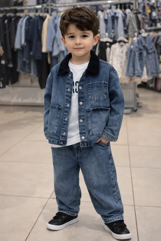 Yakalı kotlu erkek tarz takım 