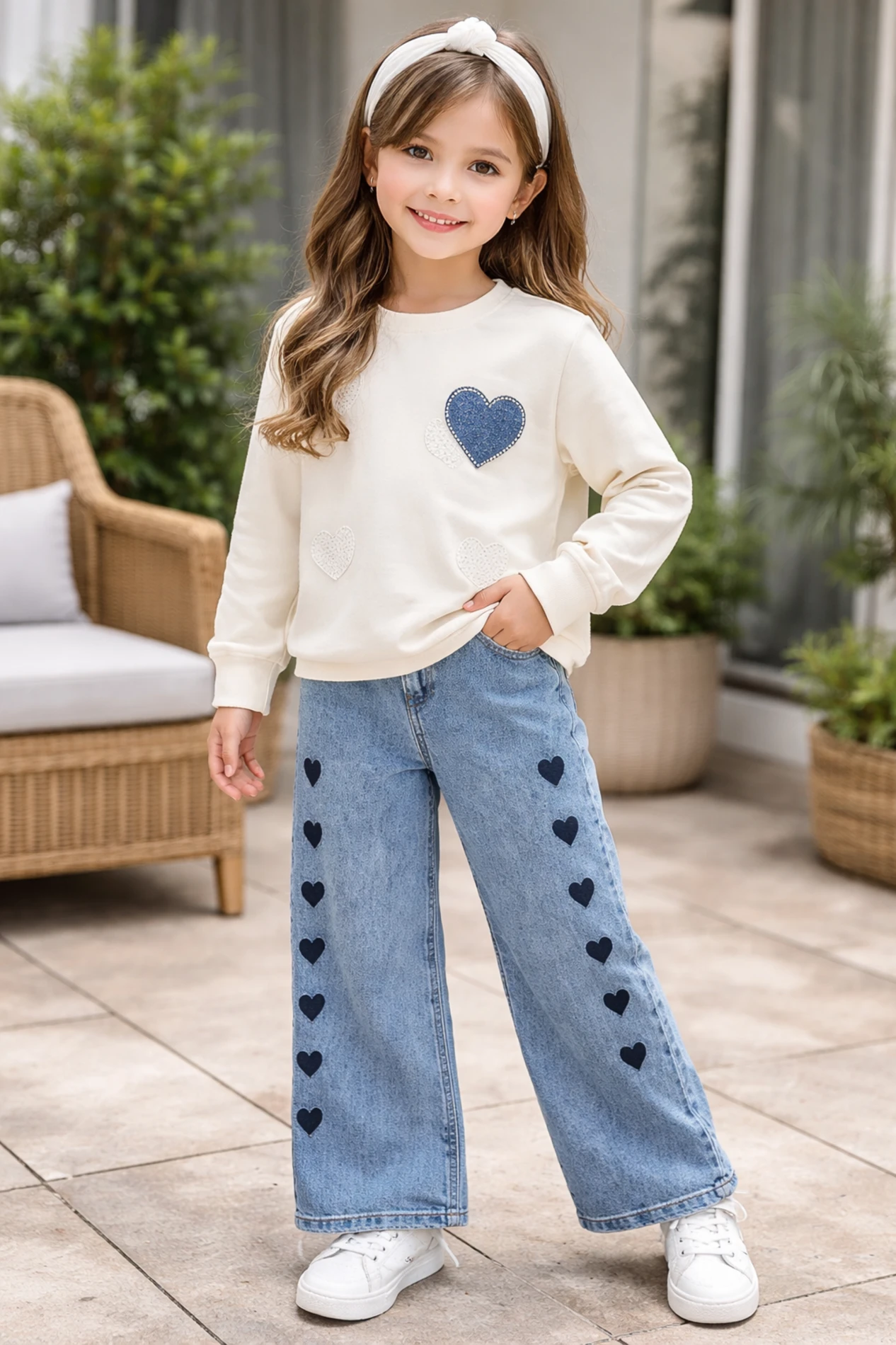 Kalp baskılı kotlu ikili kız takım 