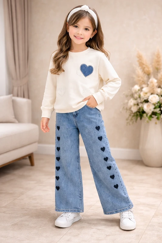 Kalp baskılı kotlu ikili kız takım 