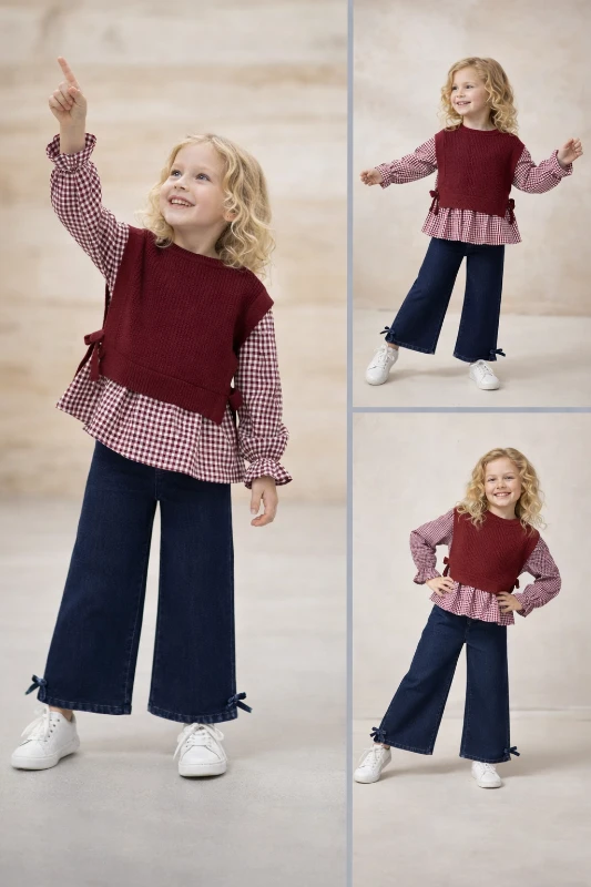 Triko süveterli 3 lü takım 