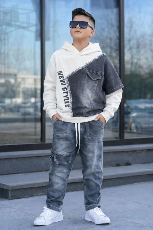 Kapşonlu kot erkek takım