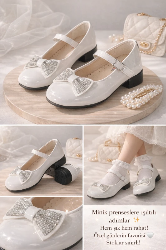 Fiyonklu topuklu kız ayakkabı 